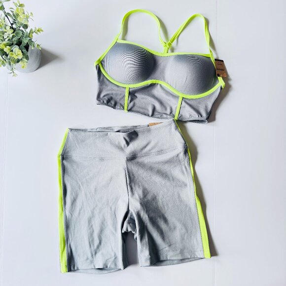 PINK Victoria's Secret Other - PINK Victoria's Secret Activewear Set Sports Bra and Bike Shorts Gray Lime Green